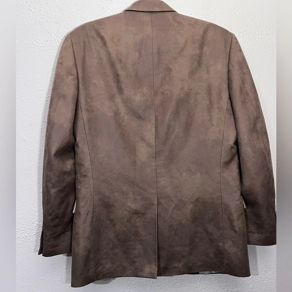 Lauren Ralph Lauren 38R Brown Faux Leather Check Lining Blazer Jacket Sport Coat